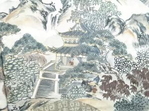 アンティーク　宝船に時代人物風景模様肩裏紋付羽二重男物羽織